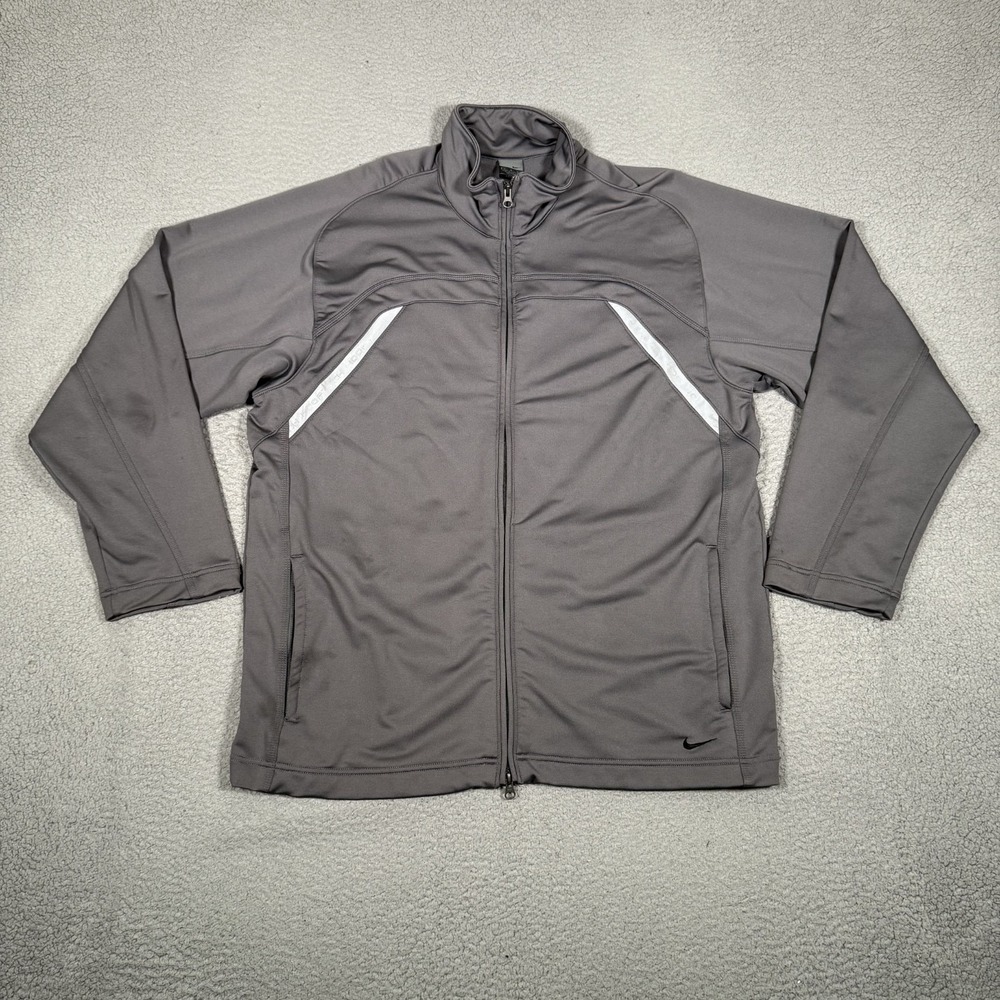 Nike Track Jacket Mens Large‎ Gray Hooptec Full Zip Basketball Pockets Warm Up